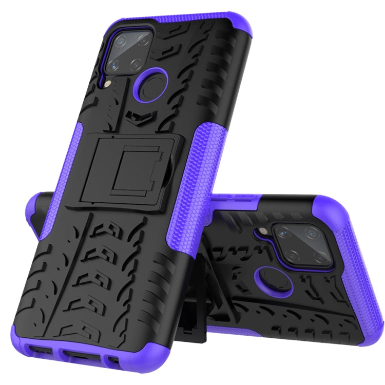 For OPPO Realme C15 Tire Texture Shockproof TPU + PC Protective Case with Holder