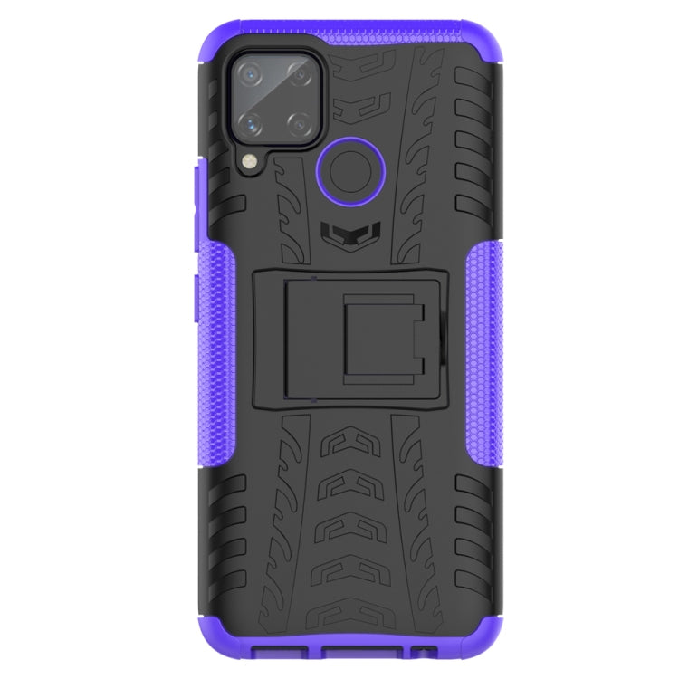 For OPPO Realme C15 Tire Texture Shockproof TPU + PC Protective Case with Holder