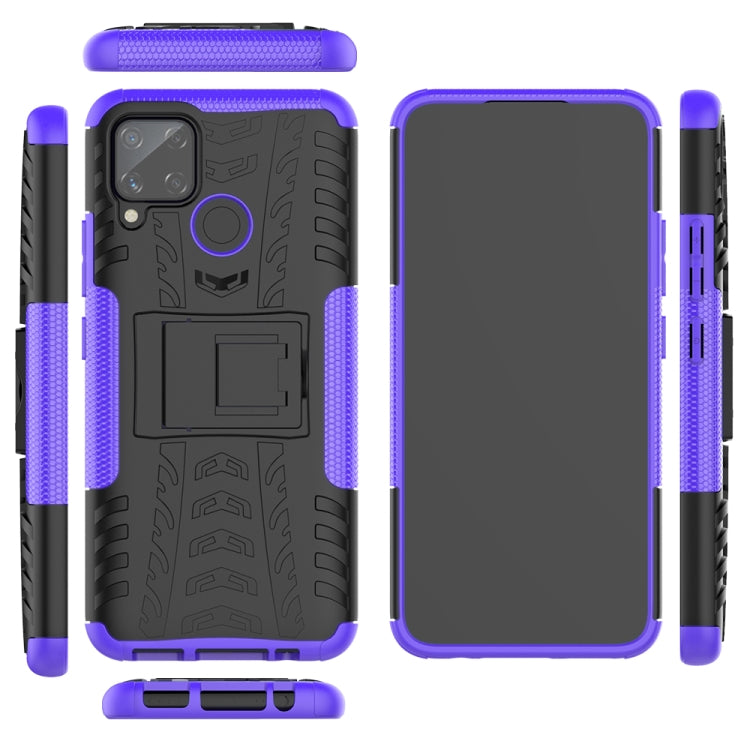 For OPPO Realme C15 Tire Texture Shockproof TPU + PC Protective Case with Holder