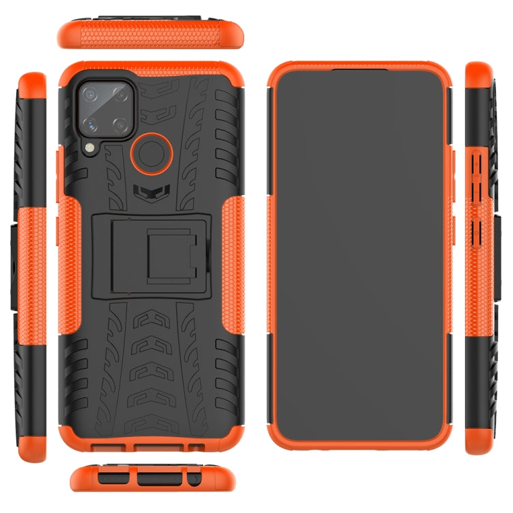 For OPPO Realme C15 Tire Texture Shockproof TPU + PC Protective Case with Holder