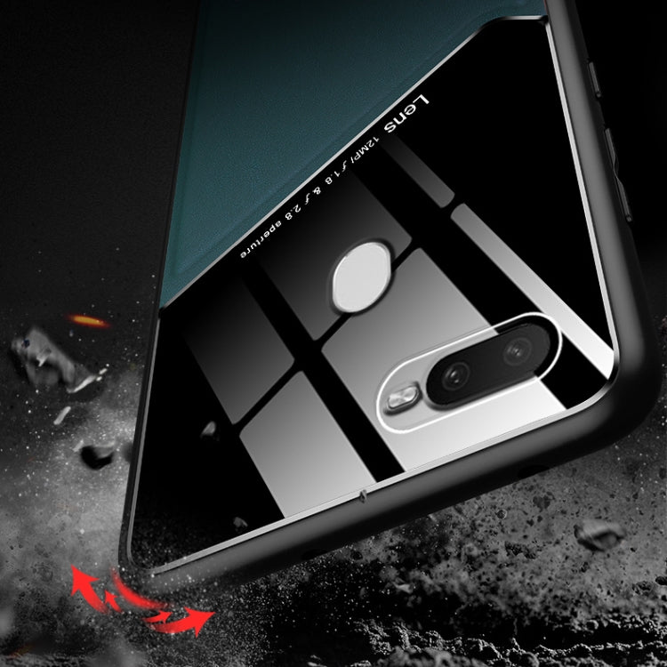 For OPPO A7(2018) / A5s / A12 All-inclusive Leather + Organic Glass Protective Case with Metal Iron Sheet