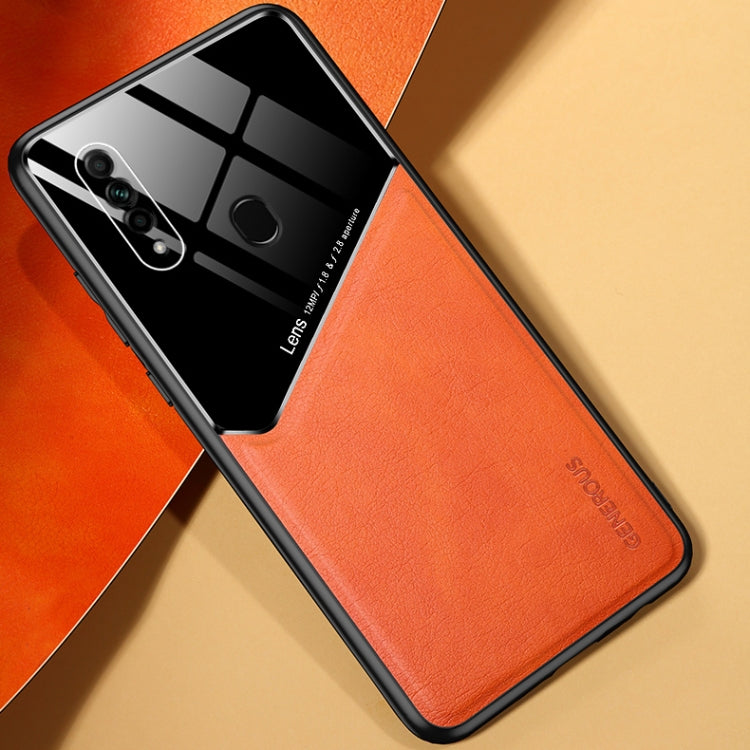 For OPPO A8 All-inclusive Leather + Organic Glass Protective Case with Metal Iron Sheet