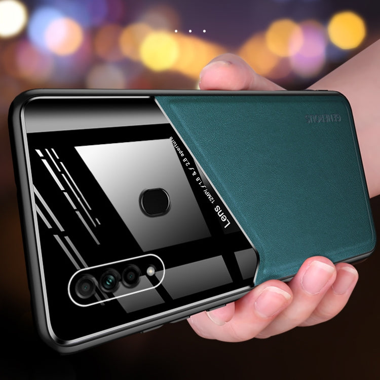 For OPPO A8 All-inclusive Leather + Organic Glass Protective Case with Metal Iron Sheet