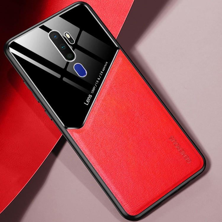 For OPPO A11x / A9(2020) All-inclusive Leather + Organic Glass Protective Case with Metal Iron Sheet