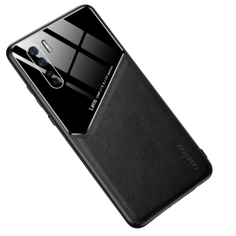 For OPPO A91 All-inclusive Leather + Organic Glass Protective Case with Metal Iron Sheet