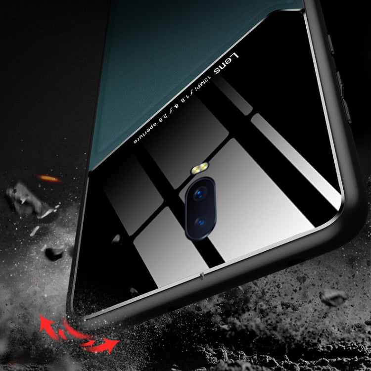 For OPPO R17 All-inclusive Leather + Organic Glass Protective Case with Metal Iron Sheet