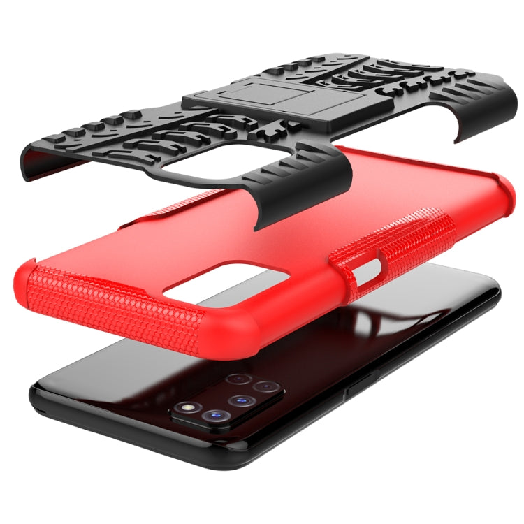 For OPPO A52 / A72 / A92 Tire Texture Shockproof TPU+PC Protective Case with Holder