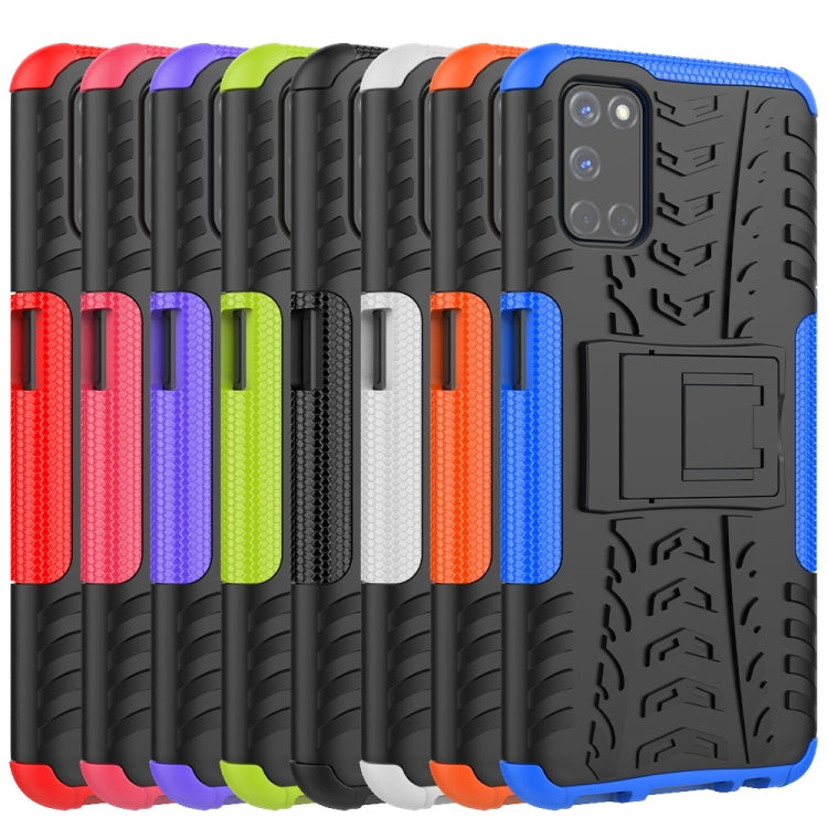 For OPPO A52 / A72 / A92 Tire Texture Shockproof TPU+PC Protective Case with Holder