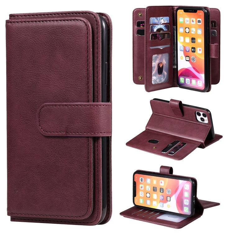 For iPhone 11 Pro Max Multifunctional Magnetic Copper Buckle Horizontal Flip Solid Color Leather Case with 10 Card Slots & Wallet & Holder & Photo Frame