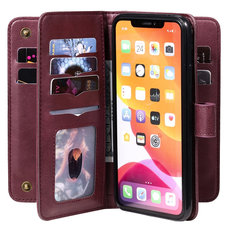 For iPhone 11 Pro Max Multifunctional Magnetic Copper Buckle Horizontal Flip Solid Color Leather Case with 10 Card Slots & Wallet & Holder & Photo Frame