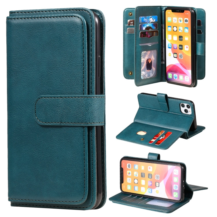 For iPhone 11 Pro Max Multifunctional Magnetic Copper Buckle Horizontal Flip Solid Color Leather Case with 10 Card Slots & Wallet & Holder & Photo Frame