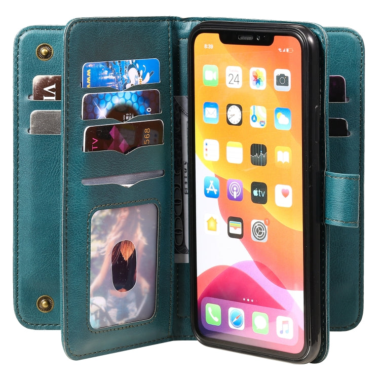 For iPhone 11 Pro Max Multifunctional Magnetic Copper Buckle Horizontal Flip Solid Color Leather Case with 10 Card Slots & Wallet & Holder & Photo Frame