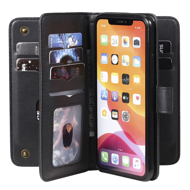 For iPhone 11 Pro Max Multifunctional Magnetic Copper Buckle Horizontal Flip Solid Color Leather Case with 10 Card Slots & Wallet & Holder & Photo Frame