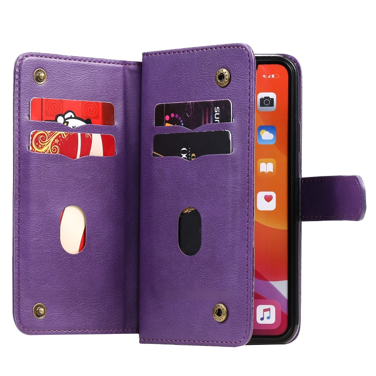 For iPhone 11 Pro Max Multifunctional Magnetic Copper Buckle Horizontal Flip Solid Color Leather Case with 10 Card Slots & Wallet & Holder & Photo Frame
