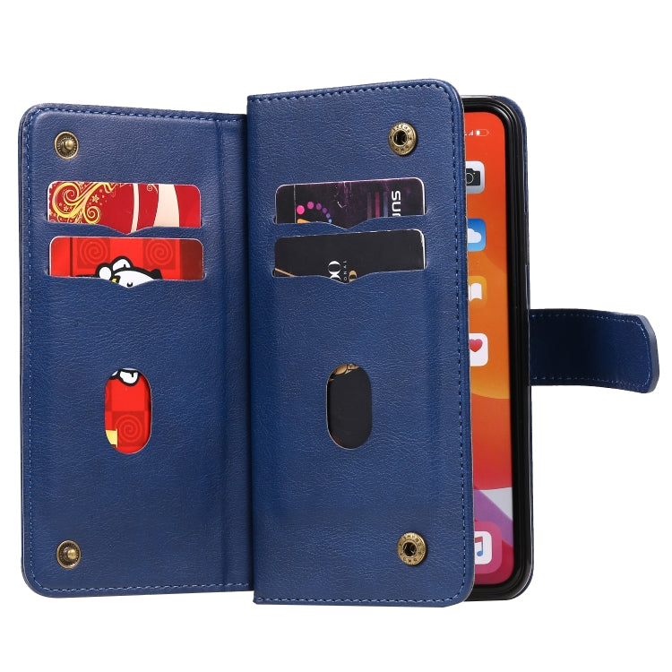 For iPhone 11 Pro Max Multifunctional Magnetic Copper Buckle Horizontal Flip Solid Color Leather Case with 10 Card Slots & Wallet & Holder & Photo Frame