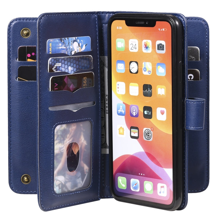For iPhone 11 Pro Max Multifunctional Magnetic Copper Buckle Horizontal Flip Solid Color Leather Case with 10 Card Slots & Wallet & Holder & Photo Frame