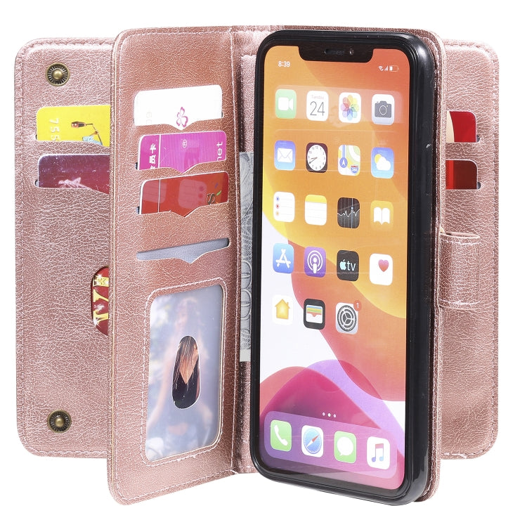 For iPhone 11 Pro Max Multifunctional Magnetic Copper Buckle Horizontal Flip Solid Color Leather Case with 10 Card Slots & Wallet & Holder & Photo Frame