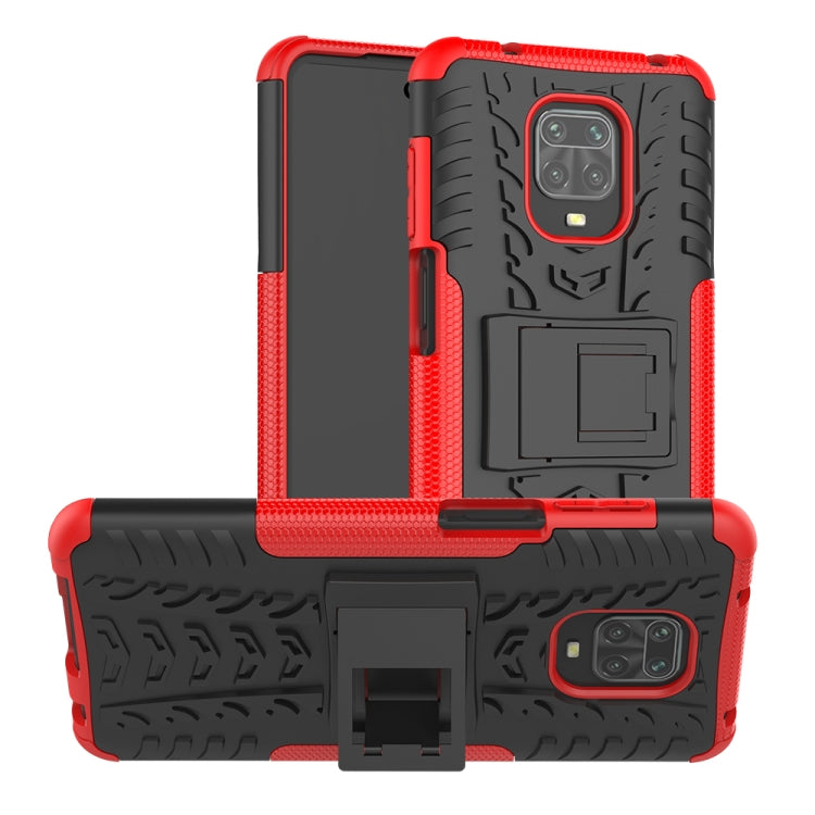 For Xiaomi Redmi Note 9S / 9 Pro / 9 Pro Max Tire Texture Shockproof TPU + PC Protective Case with Holder