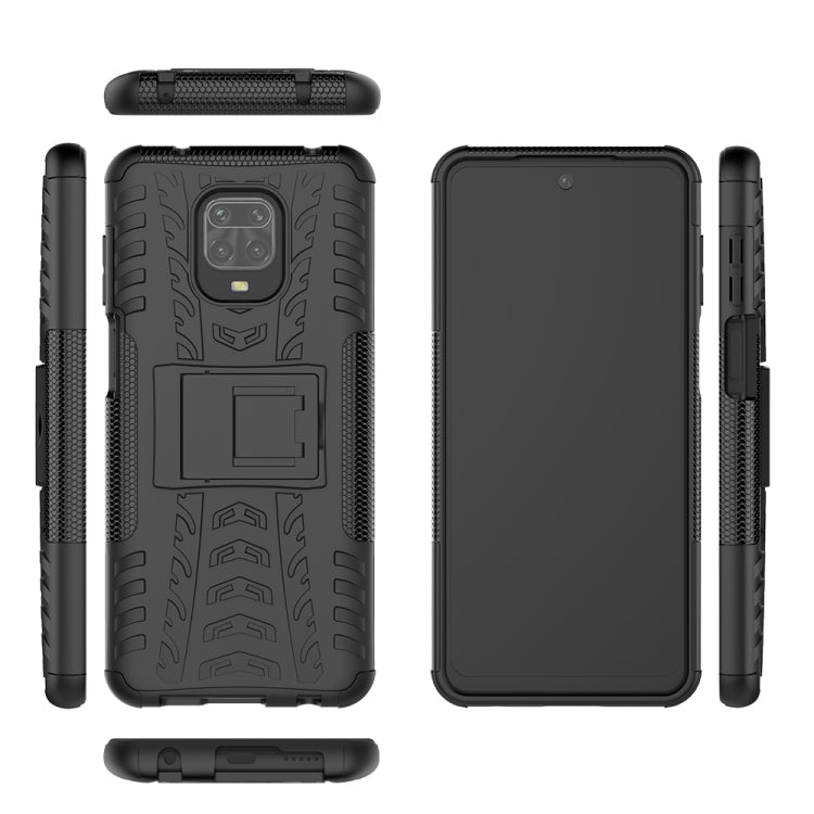 For Xiaomi Redmi Note 9S / 9 Pro / 9 Pro Max Tire Texture Shockproof TPU + PC Protective Case with Holder