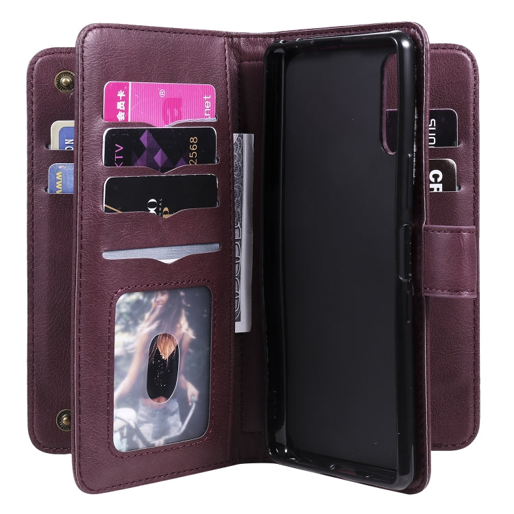 For Sony Xperia L4 Multifunctional Magnetic Copper Buckle Horizontal Flip Solid Color Leather Case with 10 Card Slots & Wallet & Holder & Photo Frame