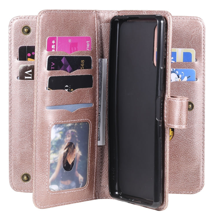 For Sony Xperia L4 Multifunctional Magnetic Copper Buckle Horizontal Flip Solid Color Leather Case with 10 Card Slots & Wallet & Holder & Photo Frame