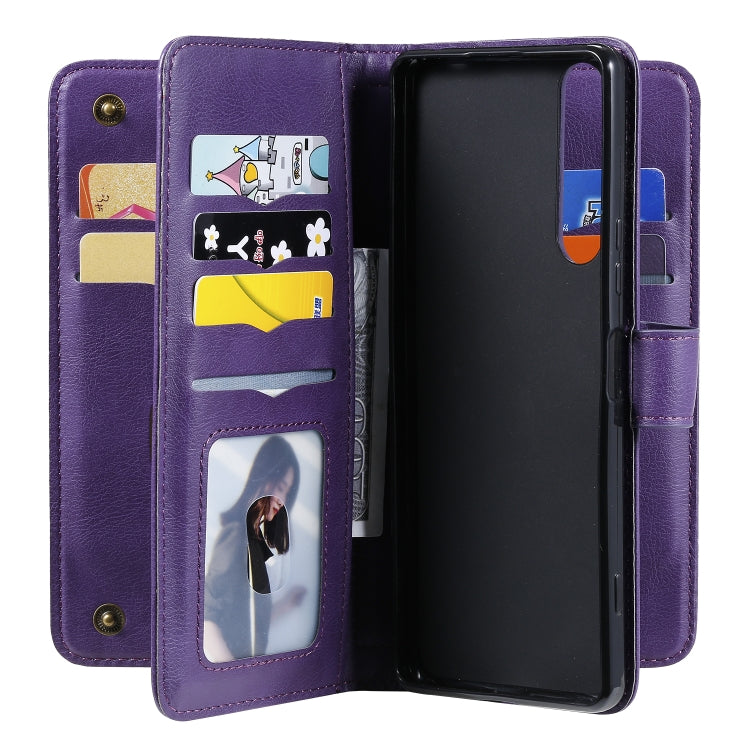 For Sony Xpeira 1 II Multifunctional Magnetic Copper Buckle Horizontal Flip Solid Color Leather Case with 10 Card Slots & Wallet & Holder & Photo Frame