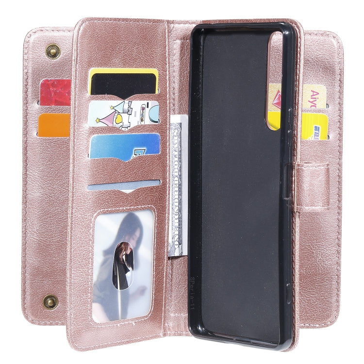 For Sony Xpeira 1 II Multifunctional Magnetic Copper Buckle Horizontal Flip Solid Color Leather Case with 10 Card Slots & Wallet & Holder & Photo Frame