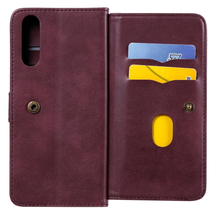 For Sony Xpeira 10 II Multifunctional Magnetic Copper Buckle Horizontal Flip Solid Color Leather Case with 10 Card Slots & Wallet & Holder & Photo Frame