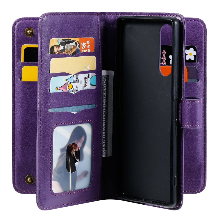 For Sony Xpeira 5 Multifunctional Magnetic Copper Buckle Horizontal Flip Solid Color Leather Case with 10 Card Slots & Wallet & Holder & Photo Frame