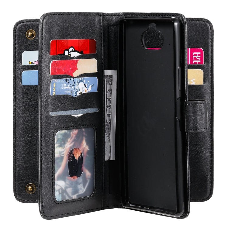 For Sony Xpeira 8 Multifunctional Magnetic Copper Buckle Horizontal Flip Solid Color Leather Case with 10 Card Slots & Wallet & Holder & Photo Frame