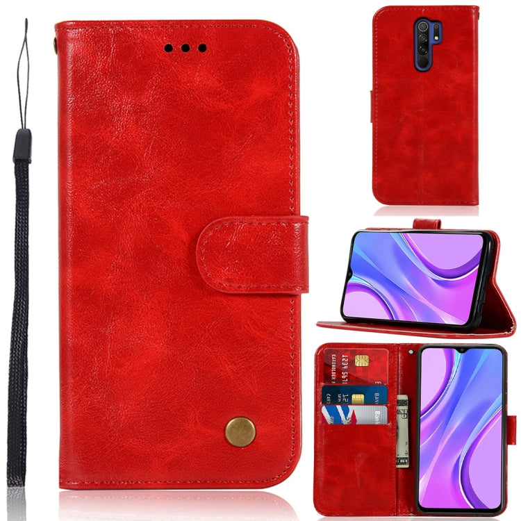 For Xiaomi Redmi 9 Copper Buckle Retro Crazy Horse Texture Horizontal Flip Leather Case with Holder & Card Slots & Wallet
