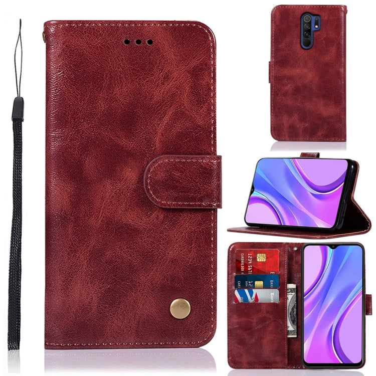 For Xiaomi Redmi 9 Copper Buckle Retro Crazy Horse Texture Horizontal Flip Leather Case with Holder & Card Slots & Wallet