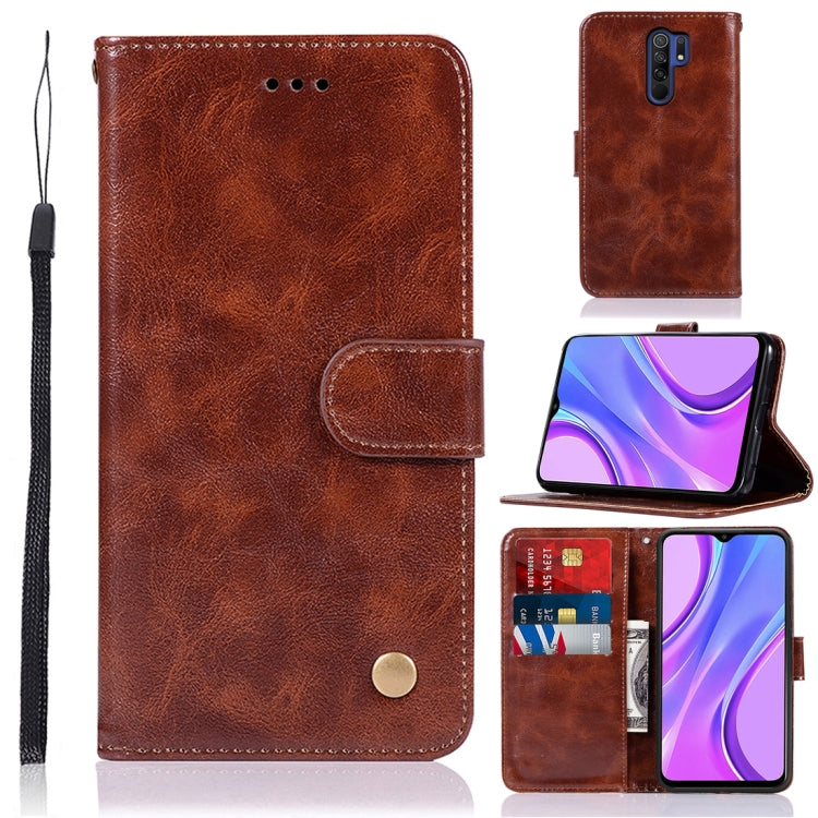 For Xiaomi Redmi 9 Copper Buckle Retro Crazy Horse Texture Horizontal Flip Leather Case with Holder & Card Slots & Wallet