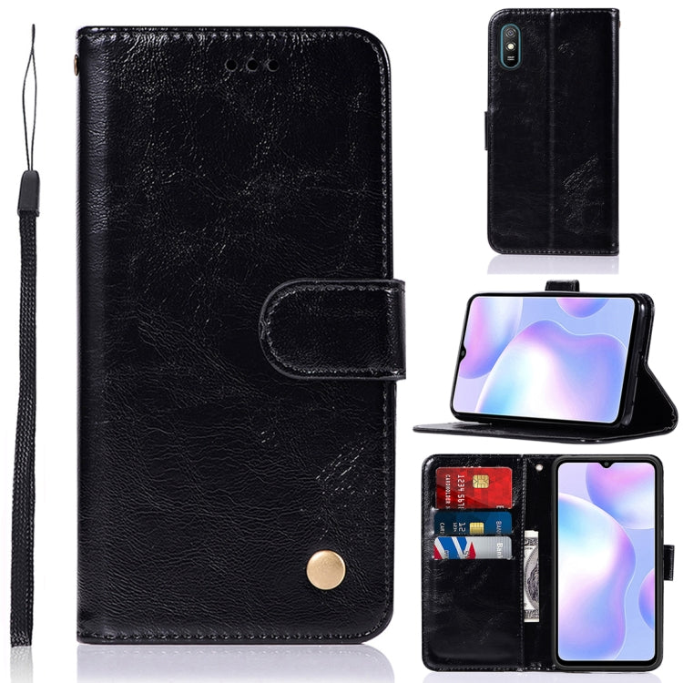 For Xiaomi Redmi 9A Copper Buckle Retro Crazy Horse Texture Horizontal Flip Leather Case with Holder & Card Slots & Wallet