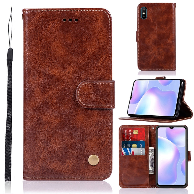 For Xiaomi Redmi 9A Copper Buckle Retro Crazy Horse Texture Horizontal Flip Leather Case with Holder & Card Slots & Wallet