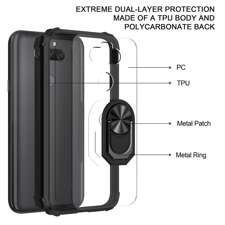 For LG Aristo 5 Shockproof Transparent TPU + Acrylic Protective Case with Ring Holder