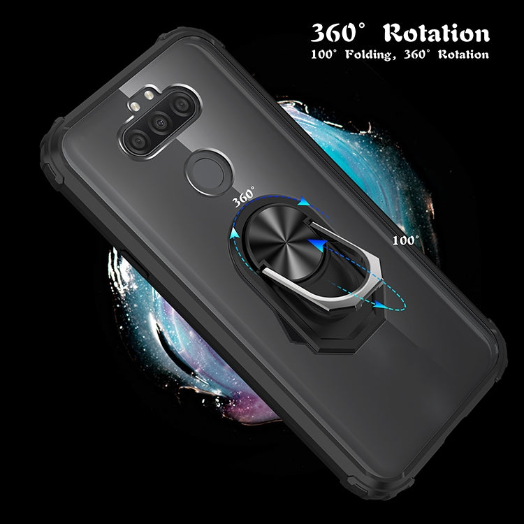 For LG Aristo 5 Shockproof Transparent TPU + Acrylic Protective Case with Ring Holder