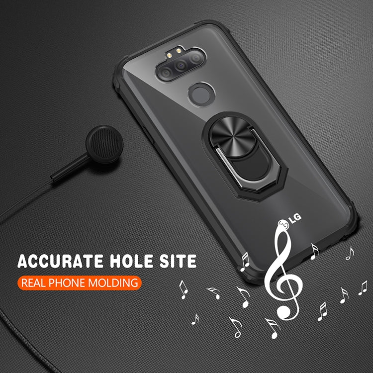 For LG Aristo 5 Shockproof Transparent TPU + Acrylic Protective Case with Ring Holder