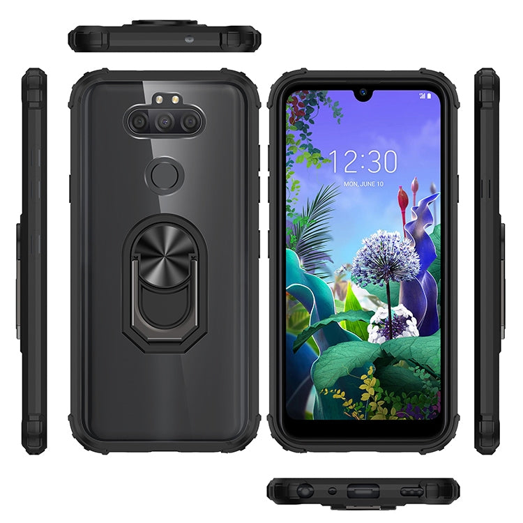 For LG Aristo 5 Shockproof Transparent TPU + Acrylic Protective Case with Ring Holder