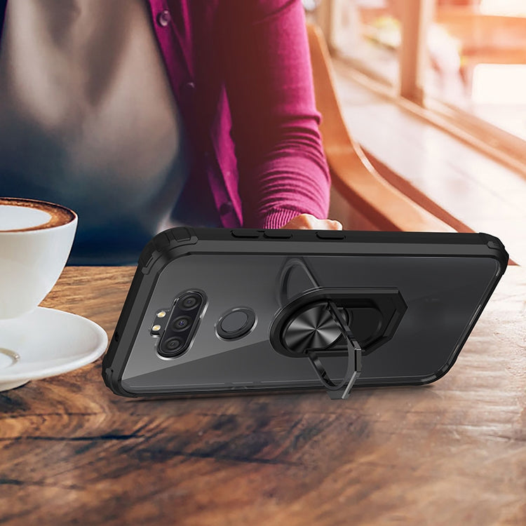 For LG Aristo 5 Shockproof Transparent TPU + Acrylic Protective Case with Ring Holder