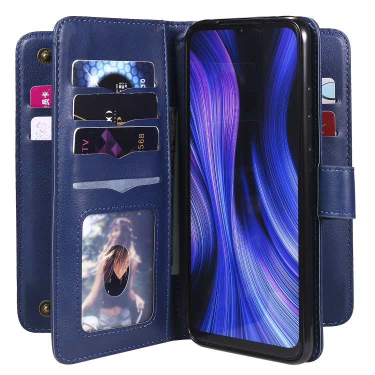 For Xiaomi Redmi 10X 5G / Redmi 10X Pro 5G Multifunctional Magnetic Copper Buckle Horizontal Flip Solid Color Leather Case with 10 Card Slots & Wallet & Holder & Photo Frame