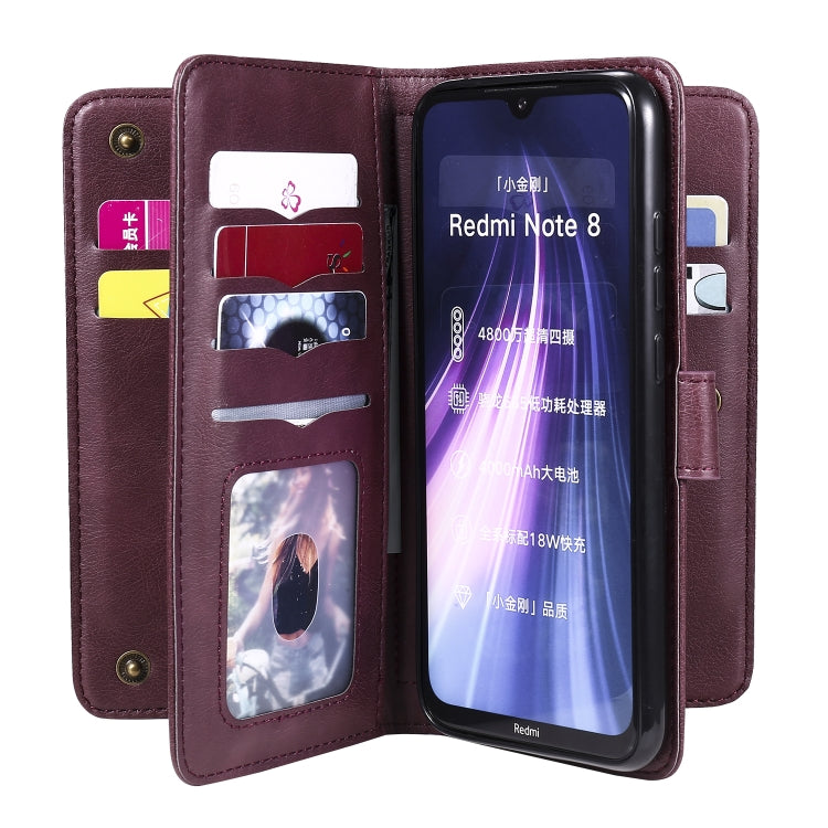 For Xiaomi Redmi Note 8 Multifunctional Magnetic Copper Buckle Horizontal Flip Solid Color Leather Case with 10 Card Slots & Wallet & Holder & Photo Frame