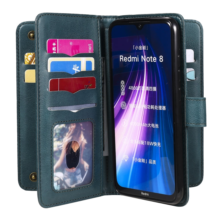For Xiaomi Redmi Note 8 Multifunctional Magnetic Copper Buckle Horizontal Flip Solid Color Leather Case with 10 Card Slots & Wallet & Holder & Photo Frame