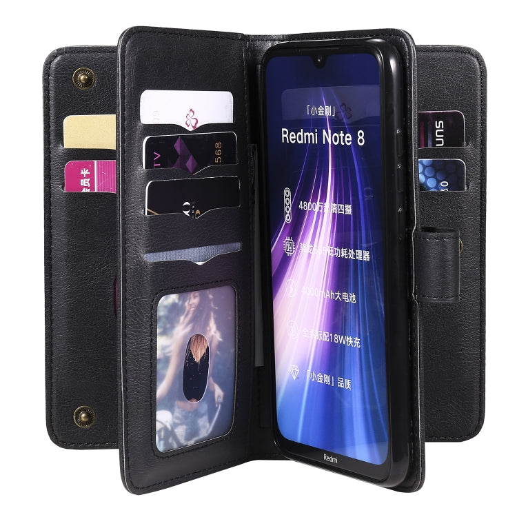 For Xiaomi Redmi Note 8 Multifunctional Magnetic Copper Buckle Horizontal Flip Solid Color Leather Case with 10 Card Slots & Wallet & Holder & Photo Frame