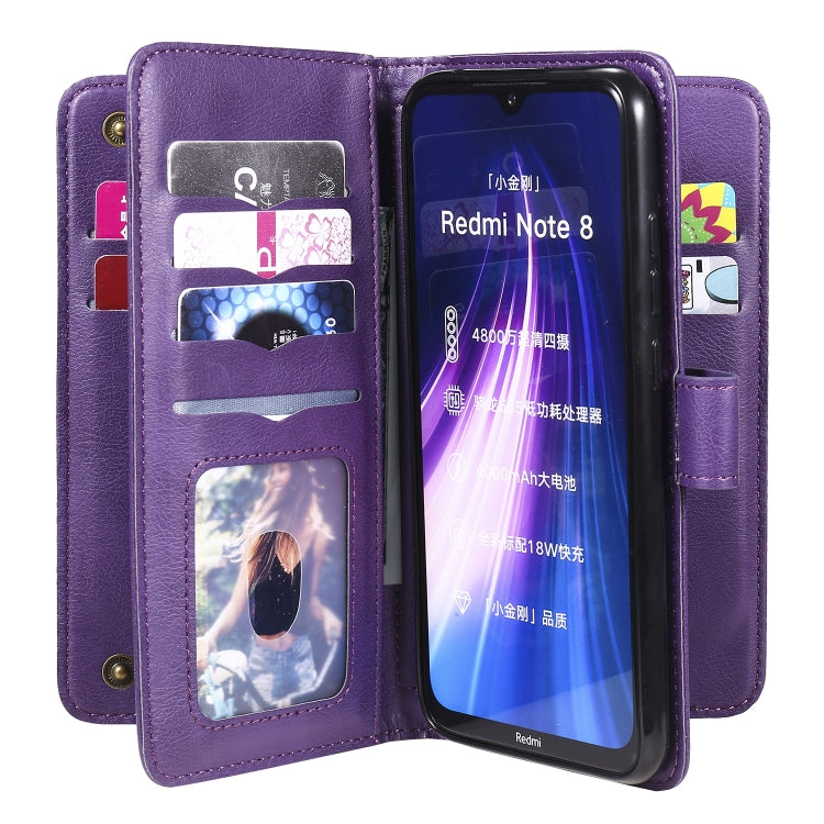 For Xiaomi Redmi Note 8 Multifunctional Magnetic Copper Buckle Horizontal Flip Solid Color Leather Case with 10 Card Slots & Wallet & Holder & Photo Frame