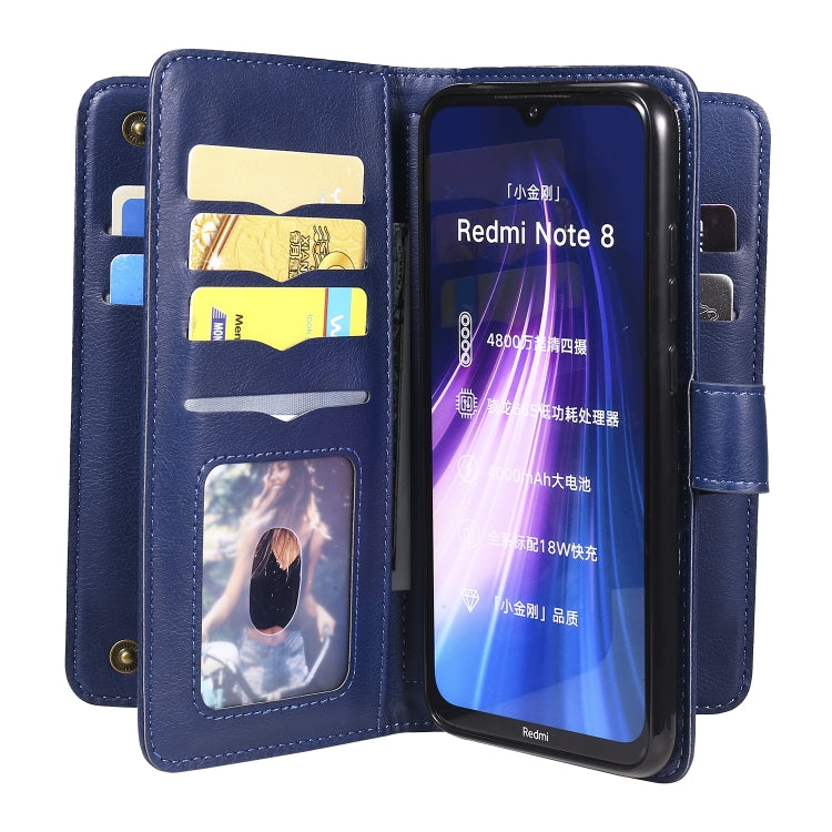 For Xiaomi Redmi Note 8 Multifunctional Magnetic Copper Buckle Horizontal Flip Solid Color Leather Case with 10 Card Slots & Wallet & Holder & Photo Frame