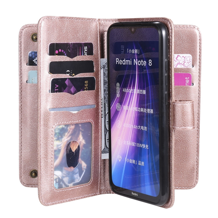 For Xiaomi Redmi Note 8 Multifunctional Magnetic Copper Buckle Horizontal Flip Solid Color Leather Case with 10 Card Slots & Wallet & Holder & Photo Frame