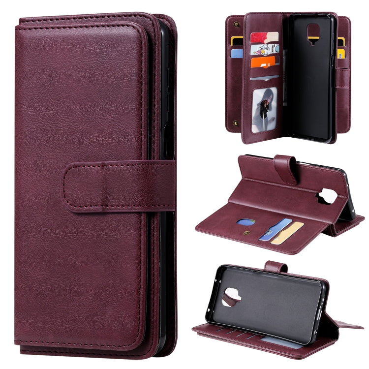For Xiaomi Redmi Note 9S Multifunctional Magnetic Copper Buckle Horizontal Flip Solid Color Leather Case with 10 Card Slots & Wallet & Holder & Photo Frame