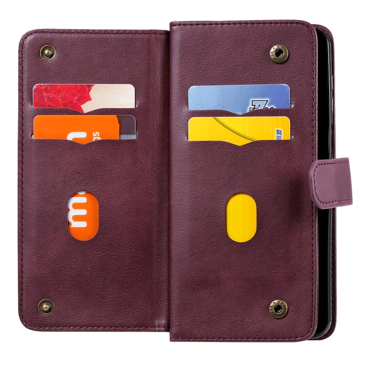 For Xiaomi Redmi Note 9S Multifunctional Magnetic Copper Buckle Horizontal Flip Solid Color Leather Case with 10 Card Slots & Wallet & Holder & Photo Frame