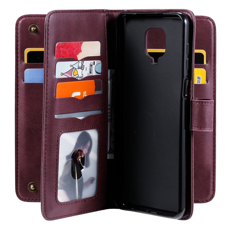 For Xiaomi Redmi Note 9S Multifunctional Magnetic Copper Buckle Horizontal Flip Solid Color Leather Case with 10 Card Slots & Wallet & Holder & Photo Frame